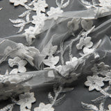 1 Yard Tulle Lace Fabric Embroidered Applique Intricate 3D Pattern Metallic 52/54" Wide