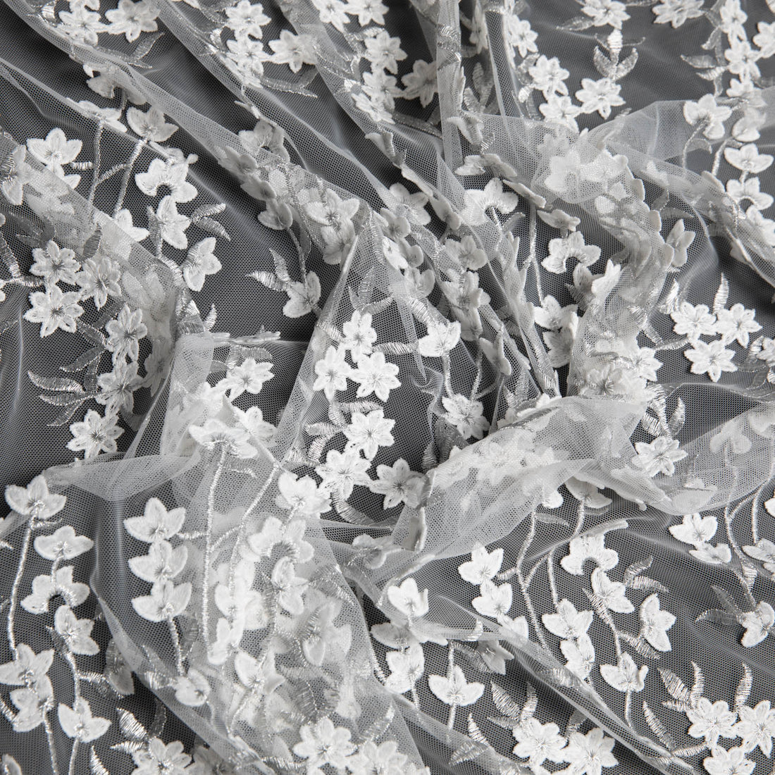 1 Yard Embroidered Tulle Lace Fabric with 3D Floral Applique 52" Wide Luxury Bridal & Evening Textile