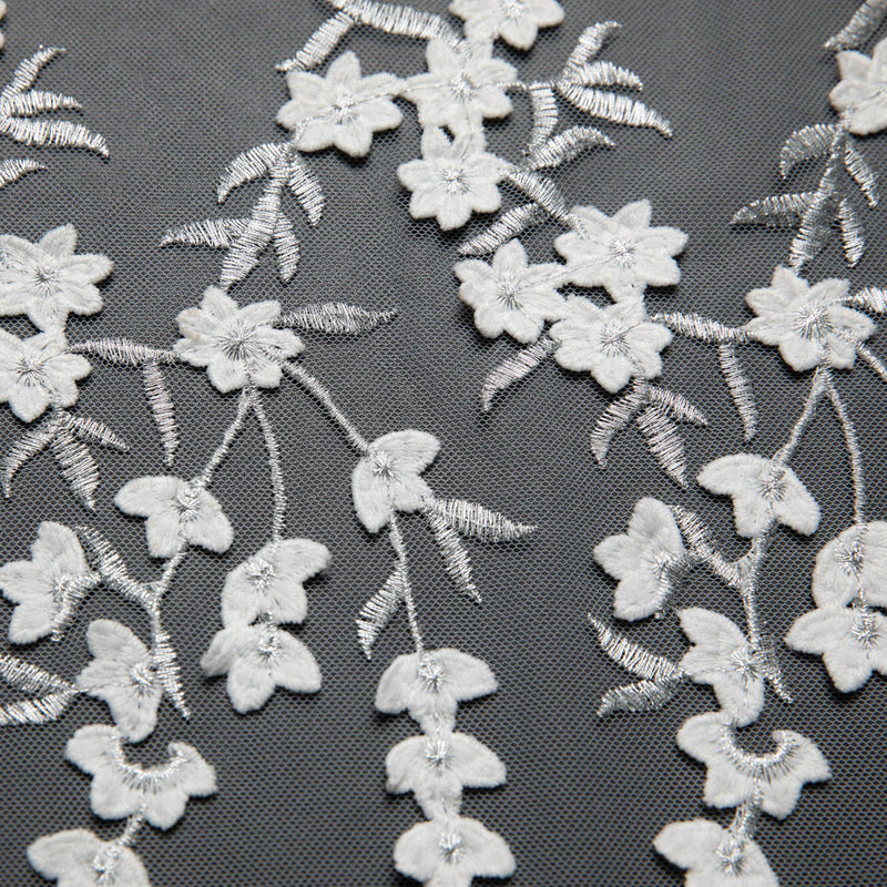 1 Yard 52/54" Wide Luxury Polyester Blend Embroidered 3D Tulle Lace Fabric w/ Applique