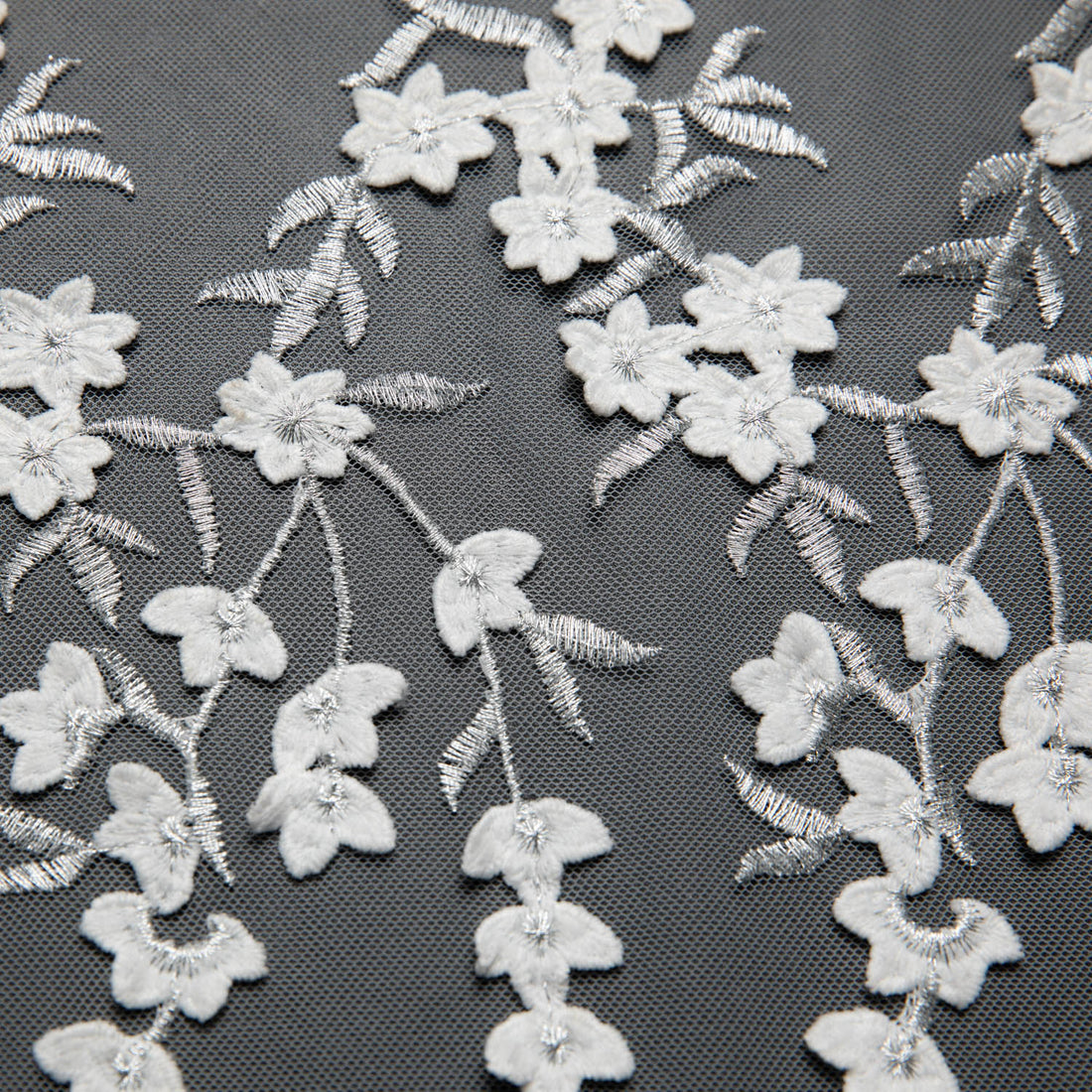 1 Yard 52/54" Wide Luxury Polyester Blend Embroidered 3D Tulle Lace Fabric w/ Applique