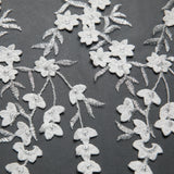 1 Yard 52/54" Wide Luxury Polyester Blend Embroidered 3D Tulle Lace Fabric w/ Applique
