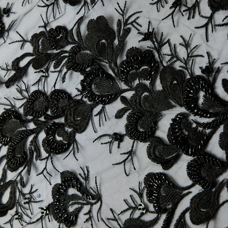 1 Yard Tulle Lace Fabric Embroidered with Beads & Sequins, 50/52" Wide 100% Polyester