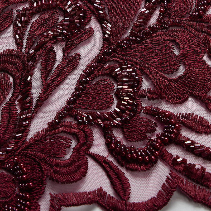 1 Yard Tulle Lace Fabric Embroidered with Beads & Sequins, 50/52" Wide 100% Polyester