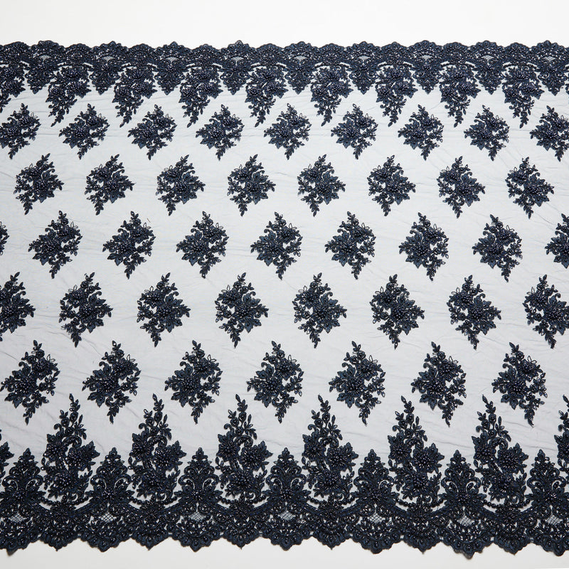 1 Yard Tulle Tulle Lace Fabric Embroidered with Beads & Sequins 100% Polyester 50/52" Wide