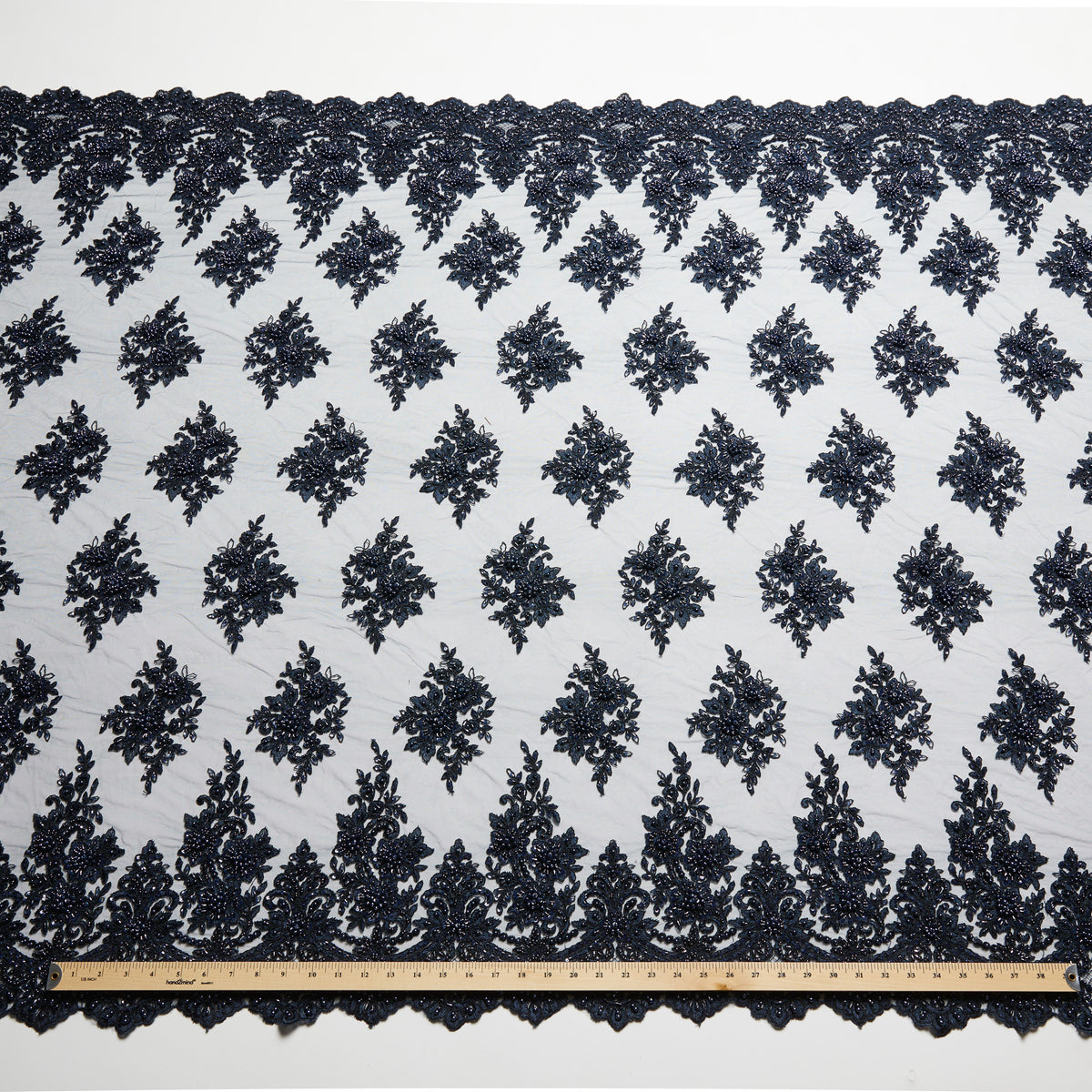 1 Yard Tulle Lace Fabric Embroidered with Beads & Sequins, 100% Polyester, 50/52" Wide