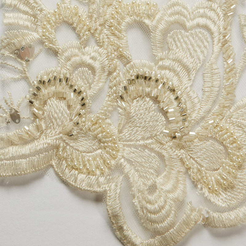 1 Yard 100% Polyester, 50/52" Wide Luxury Embroidered Tulle Lace with Beads & Sequins