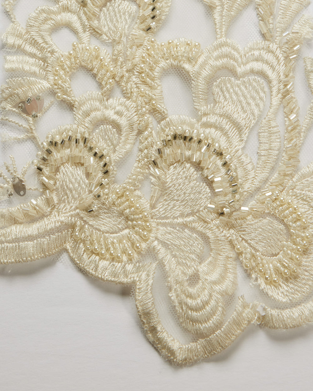 1 Yard 100% Polyester, 50/52" Wide Luxury Embroidered Tulle Lace with Beads & Sequins