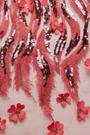 1 yarda de tela de encaje de tul bordada metálica con aplique y patrón 3D intrincado, 50/52"