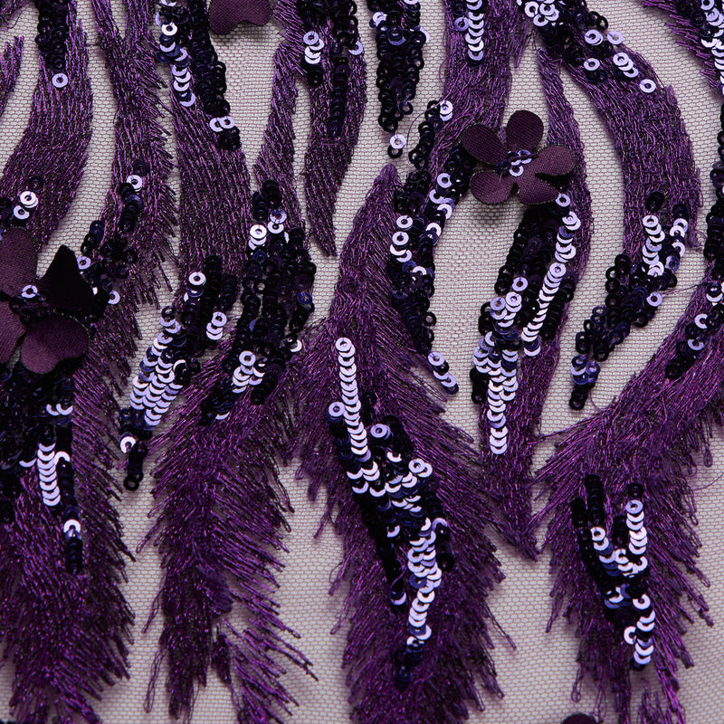1 Yard 100% Polyester Tulle Lace Fabric with 3D Applique and Metallic Intricate Embroidery 50/52" Wide
