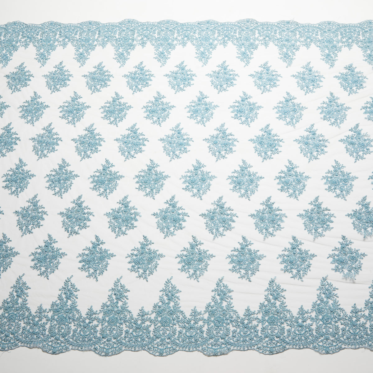 1 Yard Metallic Tulle Lace Fabric Embroidered with Beads & Sequins 50/52" Wide 100% Polyester