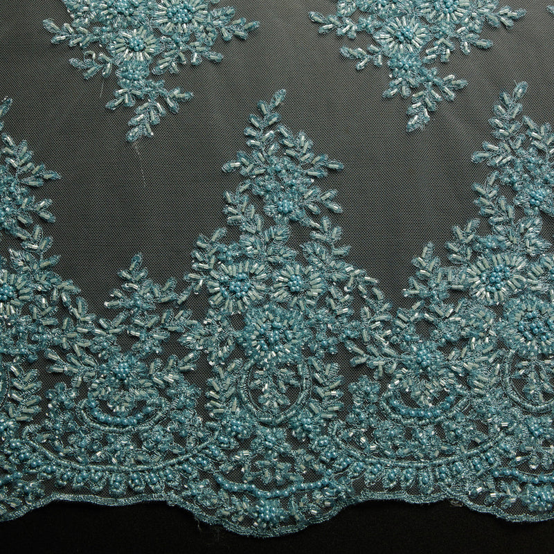 1 Yard Elegant Metallic Tulle Lace Fabric with Sequin and Bead Detailing 100% Polyester, 50/52" Wide