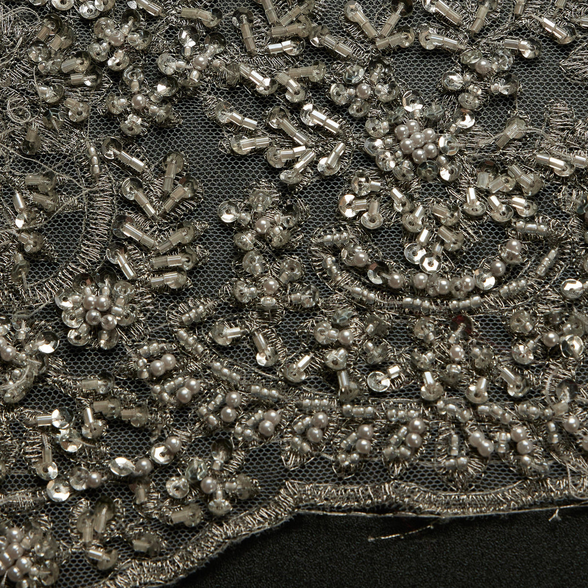 1 Yard Tulle Lace Fabric Metallic Embroidered with Beads & Sequins, 50/52" Wide 100% Polyester