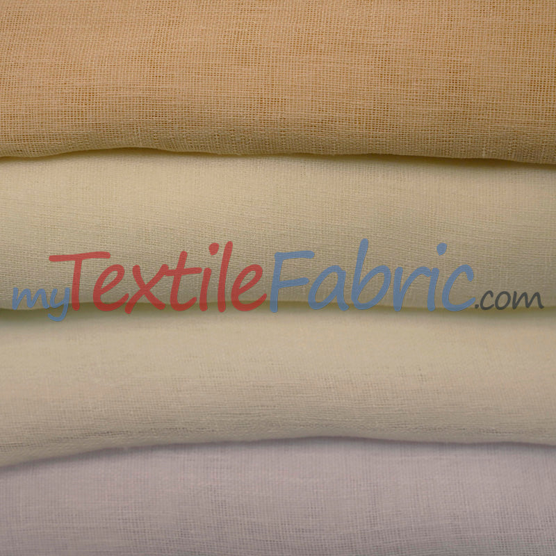 Extra Wide Turkish Sheer 100 Percent Polyester Fabric - Textured Linen-Look Sheer, 108" Width, White, Offwhite, Ivory, Champagne (1 Yard)