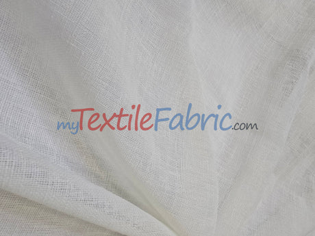 Extra Wide Turkish Sheer 100 Percent Polyester Fabric - Textured Linen-Look Sheer, 108" Width, White, Offwhite, Ivory, Champagne (1 Yard)