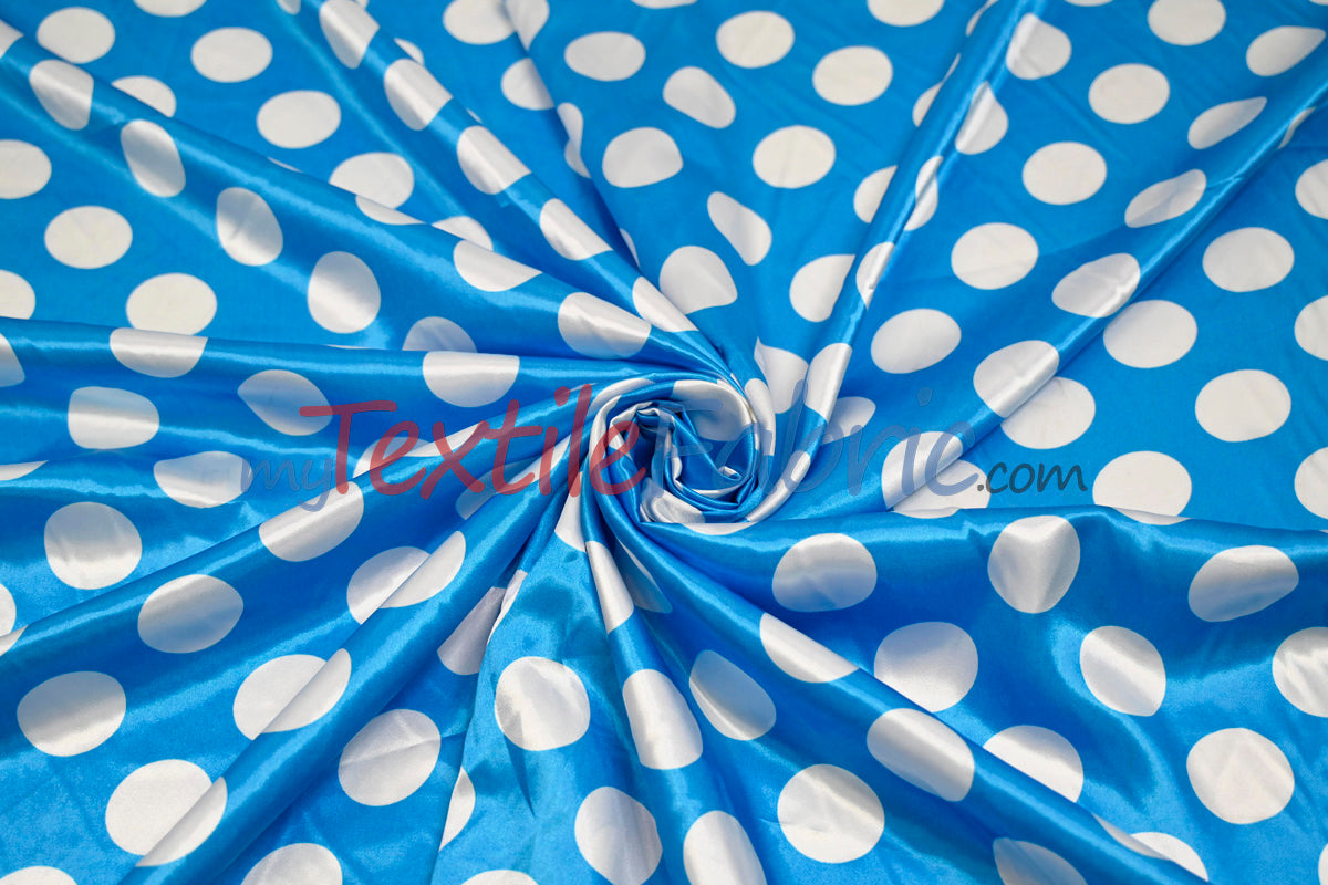 Polka Dot Charmeuse Satin Fabric - 58/60" Width, Multiple Colors, 1.5" Dots (1 Yard)