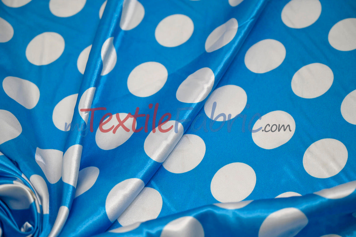 Polka Dot Charmeuse Satin Fabric - 58/60" Width, Multiple Colors, 1.5" Dots (1 Yard)