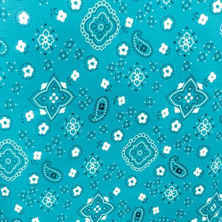 Turquoise Paisley Bandana Poly Cotton Fabric,