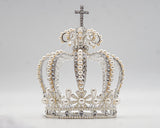 Silver Full King Pearl Crown with Rhinestone Crucifix