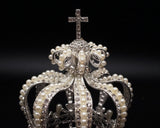 Silver Full King Pearl Crown with Rhinestone Crucifix
