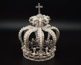 Silver Full King Pearl Crown with Rhinestone Crucifix