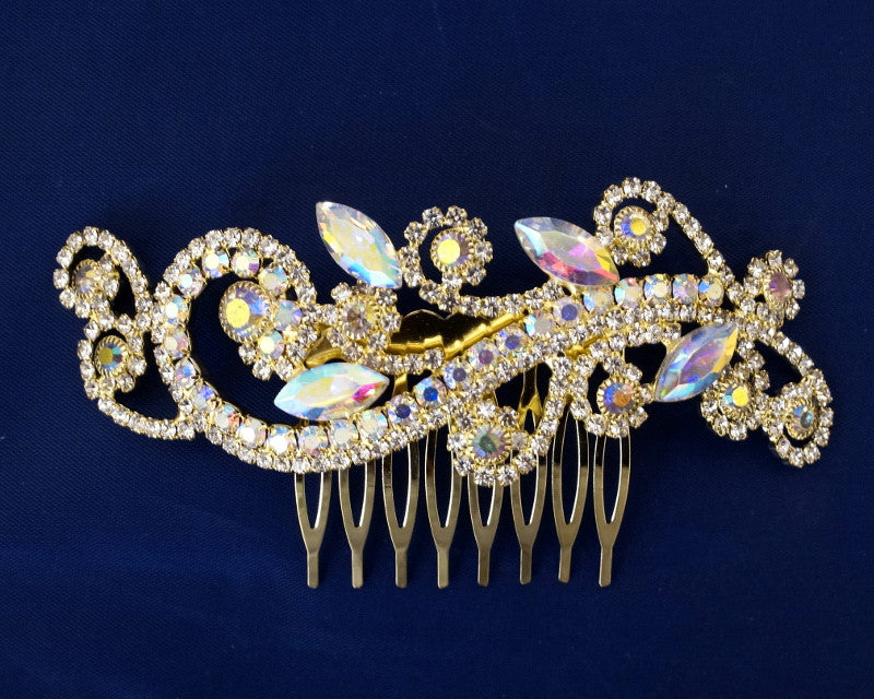 Gold AB Crystal Bridal Hair Comb 4.5 Inch Rhinestone Accessory