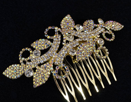 Gold AB Crystal Bridal Hair Comb 4 Inch Rhinestone Accessory