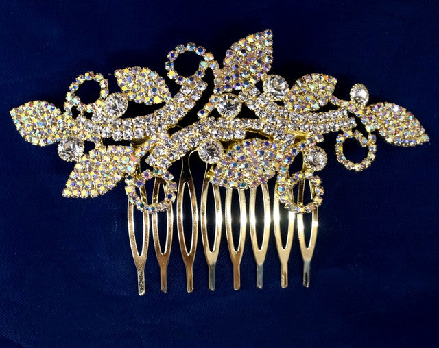 Gold AB Crystal Bridal Hair Comb 4 Inch Rhinestone Accessory