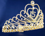 Gold Crystal Mis Quince Quinceañera Rhinestone Tiara (TX002)