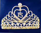 Gold Crystal Mis Quince Quinceañera Rhinestone Tiara (TX002)