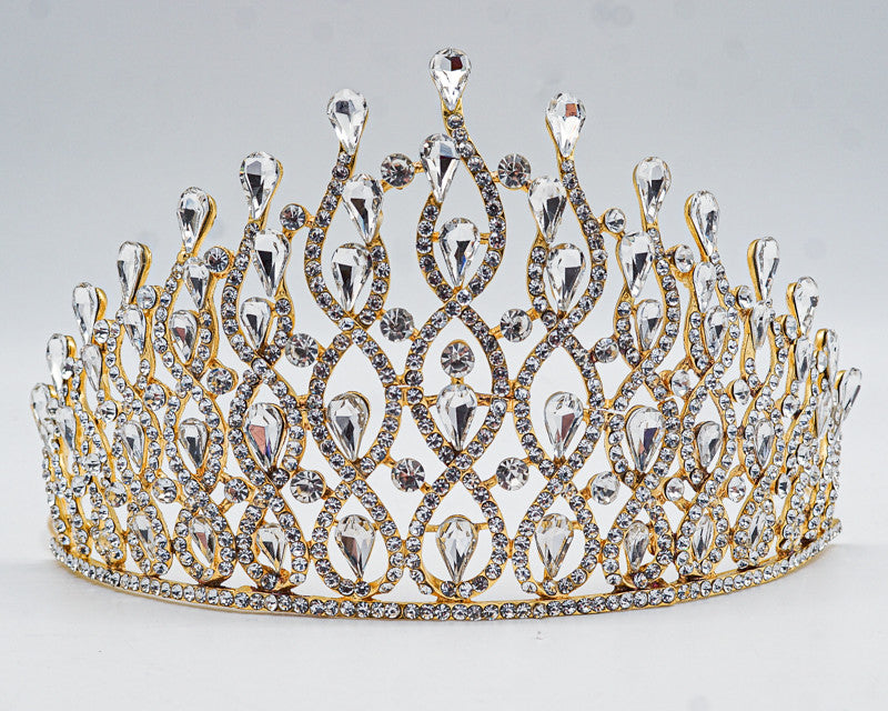 4 1/4" Gold Tiara with Clear Rhinestones and Gem Stones