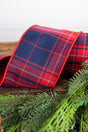 4" x 5 Yard Red & Navy Plaid Check Ribbon
