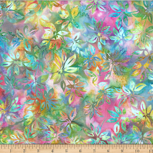Cotton Batik Leaves Fabric 44/45" Taffy Bali