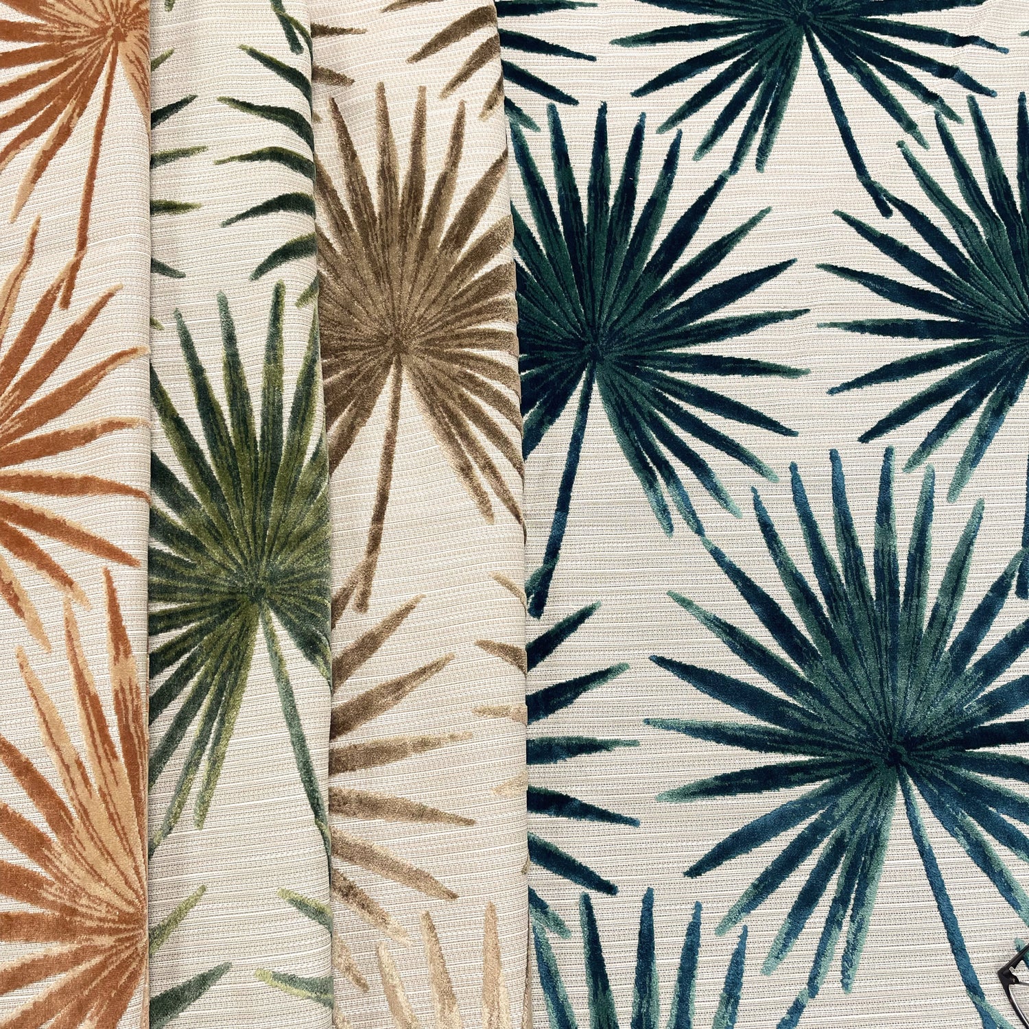 Cut Velvet Upholstery Fabric Tahiti Botanical Palm Leaves