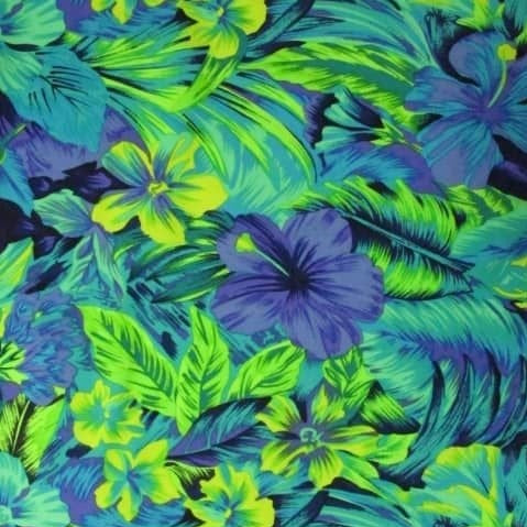 Swim Knit Nylon Spandex Tahitian Floral Periwinkle Lime