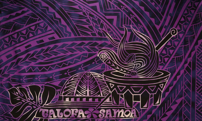 Talofa Samoa Kava Bowl Polyester Fabric - Kava Bowl, Traditional Tattoo Pattern, 70" L X 43" W (1 Sarong)