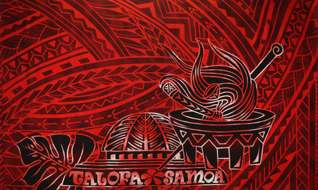 Talofa Samoa Kava Bowl Polyester Fabric - Kava Bowl, Traditional Tattoo Pattern, 70" L X 43" W (1 Sarong)