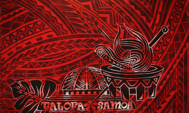 Talofa Samoa Kava Bowl Polyester Fabric - Kava Bowl, Traditional Tattoo Pattern, 70" L X 43" W (1 Sarong)