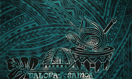 Talofa Samoa Kava Bowl Polyester Fabric - Kava Bowl, Traditional Tattoo Pattern, 70" L X 43" W (1 Sarong)
