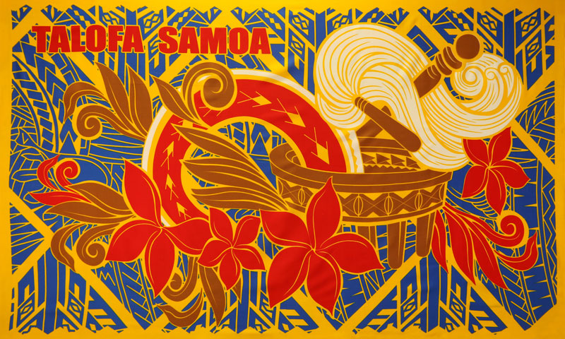 Talofa Samoa Kava Bowl Polyester Fabric - Royal, Gray, Hunter, Maroon, Gold, Polynesian Print, 72" L X 45" W (1 Piece)