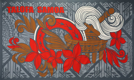 Talofa Samoa Kava Bowl Polyester Fabric - Royal, Gray, Hunter, Maroon, Gold, Polynesian Print, 72" L X 45" W (1 Piece)