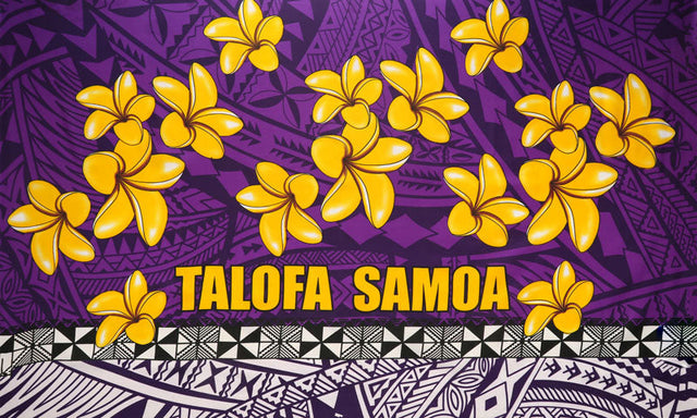 Talofa Samoa Plumeria Sarong 100 Percent Polyester Fabric - Tribal Tattoo Motif With Plumeria Border, 72" L X 45" W (1 Piece)