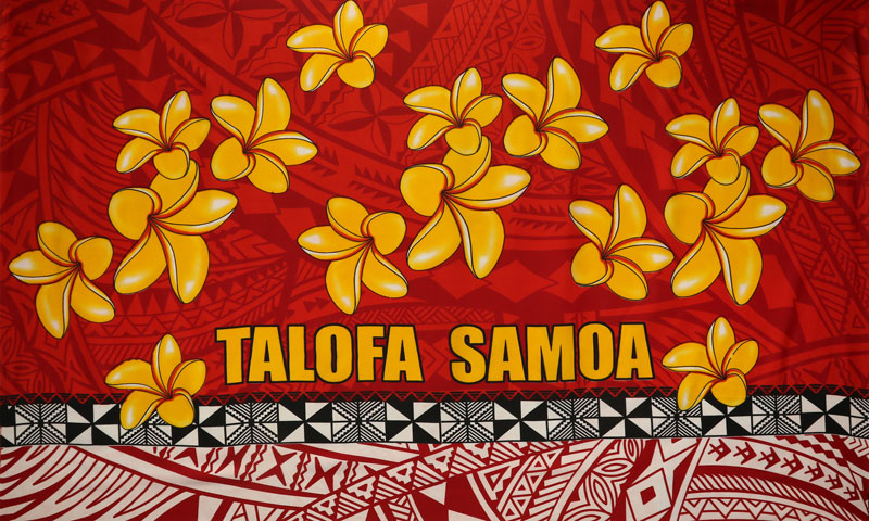 Talofa Samoa Plumeria Sarong 100 Percent Polyester Fabric - Tribal Tattoo Motif With Plumeria Border, 72" L X 45" W (1 Piece)