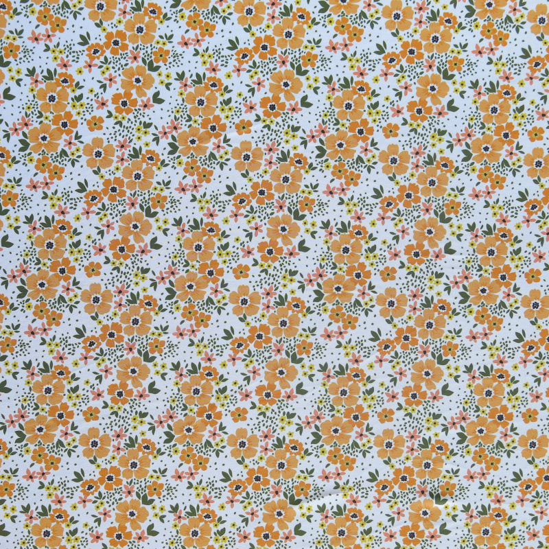 Swim Knit Tangerine Daisies on White Poly Spandex
