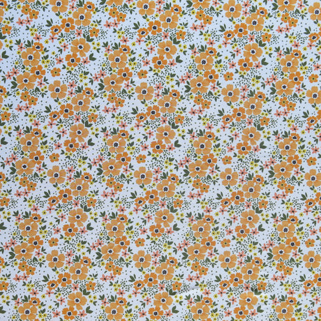 Swim Knit Tangerine Daisies on White Poly Spandex