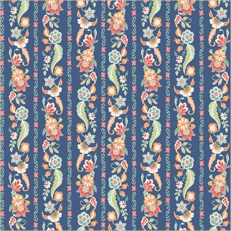 Cotton Print Tapestry Gilded Garland Soft Blue Fabric
