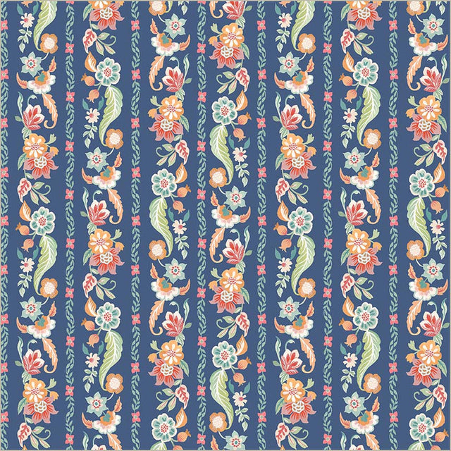 Cotton Print Tapestry Gilded Garland Soft Blue Fabric