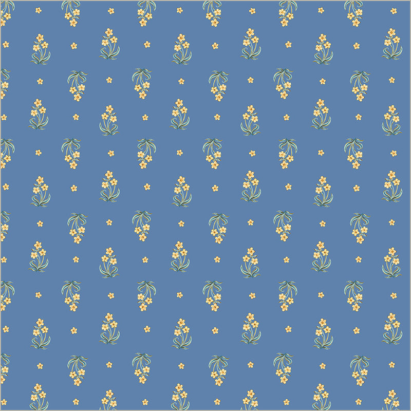 Cotton Print Tapestry Posy Powder Blue Fabric 43/44"