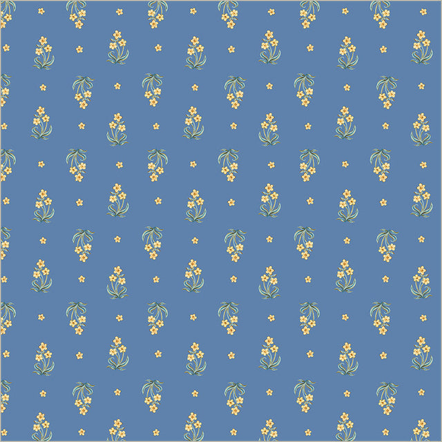 Cotton Print Tapestry Posy Powder Blue Fabric 43/44"