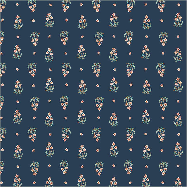 Cotton Print Tapestry Posy Prussian Fabric 43/44"