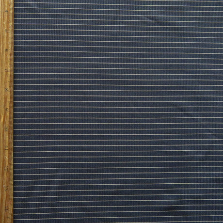 Swim Knit Taupe Micro Mini Stripe on Black Nylon Spandex Ribbed Fabric